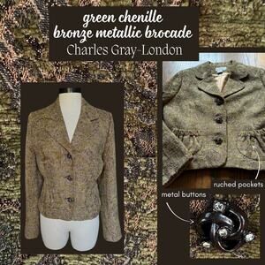 Vintage Charles Gray London Green Chenille Metallic Blazer Office Career Church